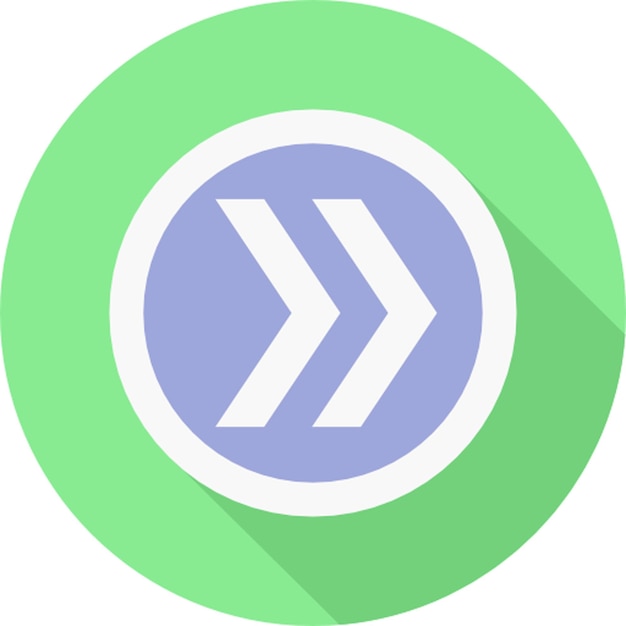 a green and white circle with an arrow pointing to the left