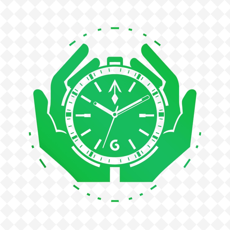 PSD a green and white image of a watch with the time of 5 00