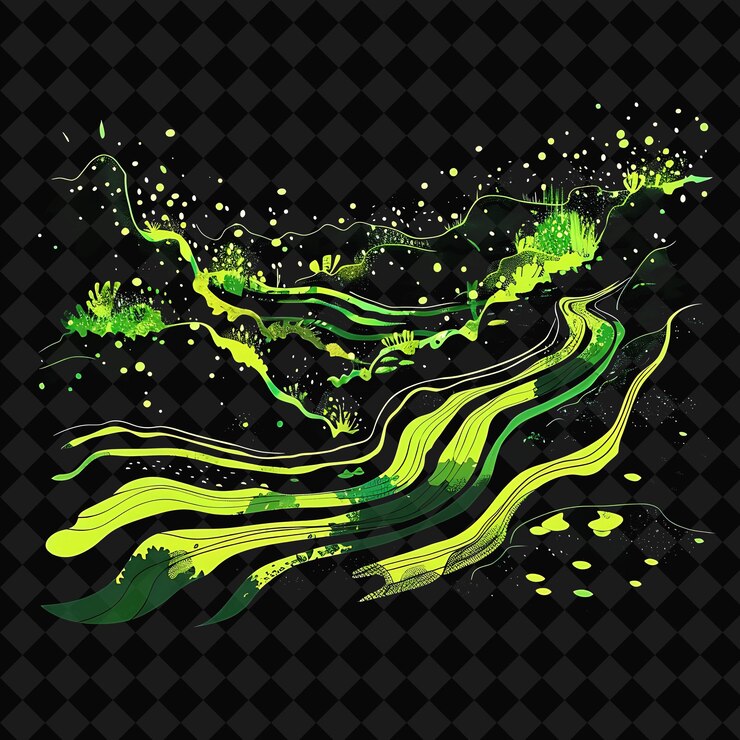 PSD a green and yellow abstract painting of a snake and the words quot contemplative quot on a black bac