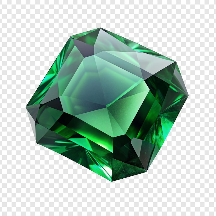 PSD a green diamond emerald gemstone isolated on a transparent background