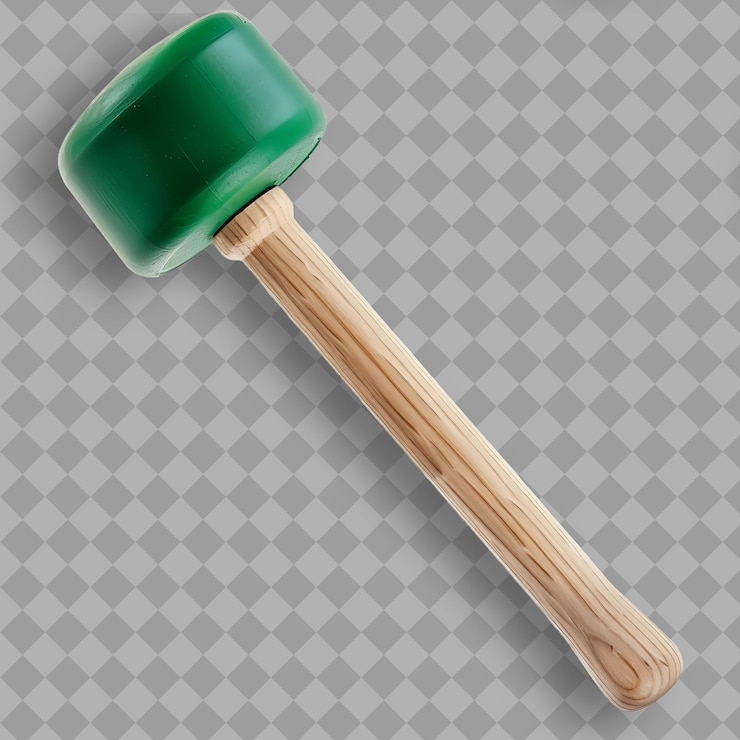 PSD a green hammer with a wooden handle is on a gray background