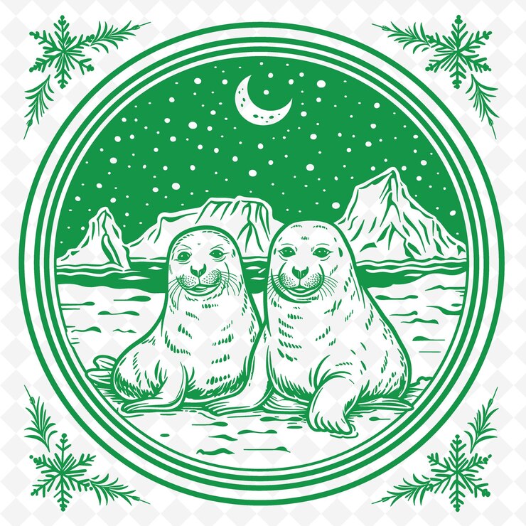 PSD a green logo with two polar bears in a circle with snow on the top of it
