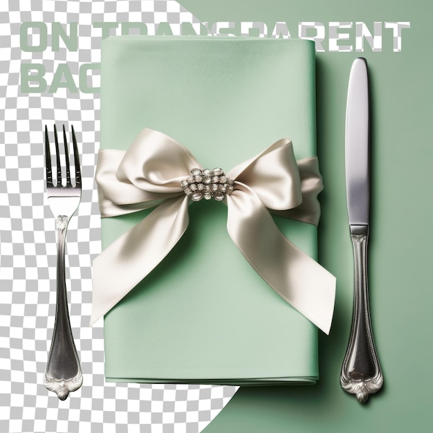 PSD a green napkin with a fork and a knife on it