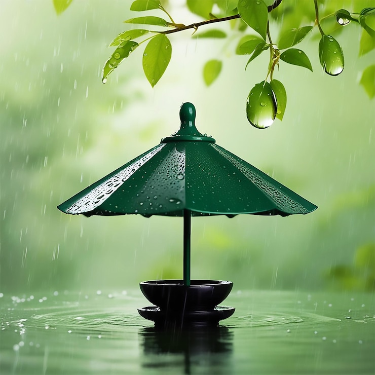 PSD a green umbrella in the water with the word on it