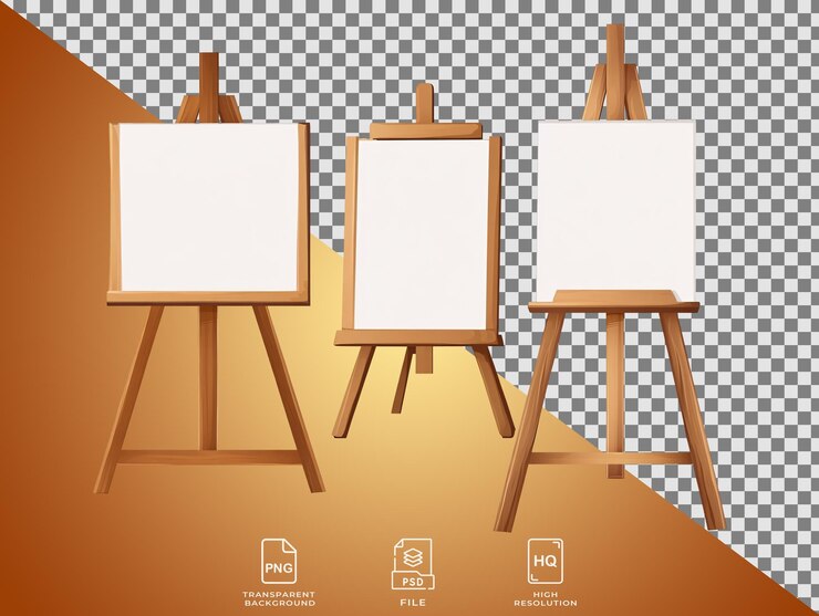 PSD a group of easels with white canvases