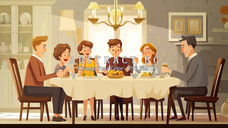 PSD a group of friends enjoy a meal together at a dining table