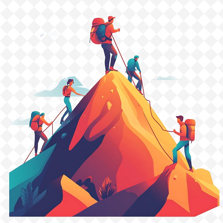 PSD a group of people on top of a mountain with a backpack on their back