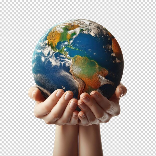 PSD a hand holds a globe with the earth on it