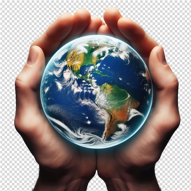 PSD a hand holds a globe with the word earth on it