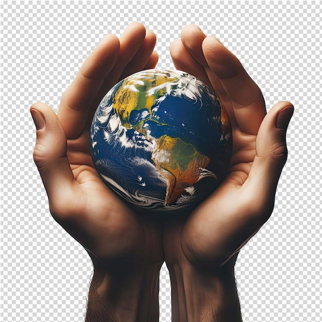 PSD a hand holds a globe with the word world on it