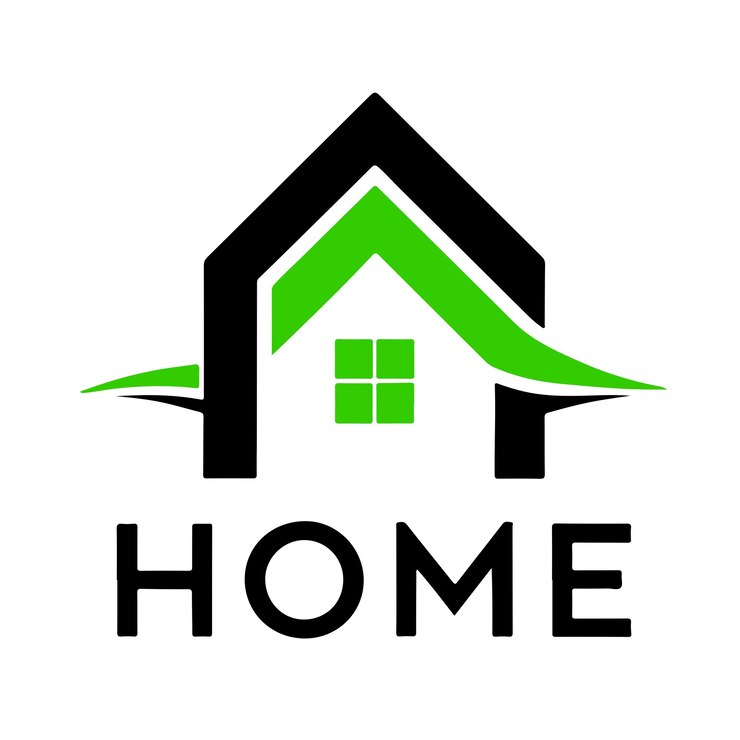 PSD a home logo with a green roof and a house on the top