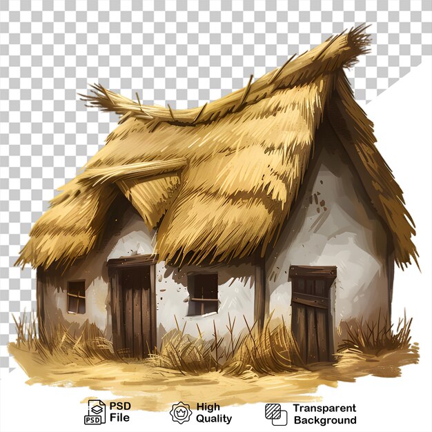 PSD a house illustration with a thatched roof isolated on transparent background