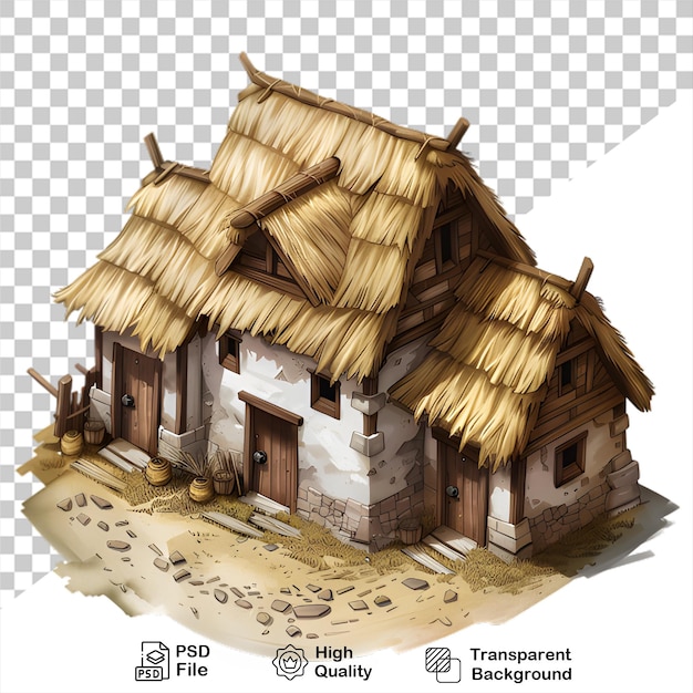 PSD a house illustration with a thatched roof isolated on transparent background