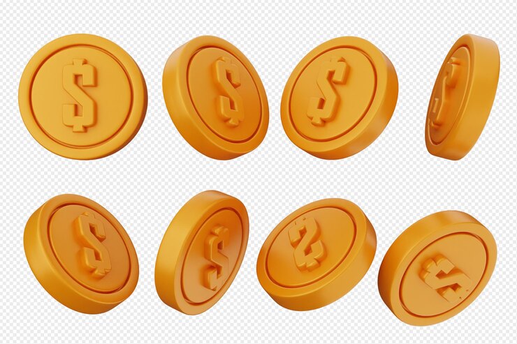 A imagem é uma série de seis moedas de ouro com o número sobre elas