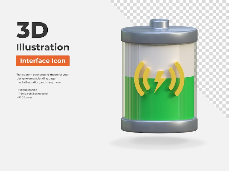 PSD a interface de status de carregamento magnético da bateria isolou a ilustração do ícone 3d