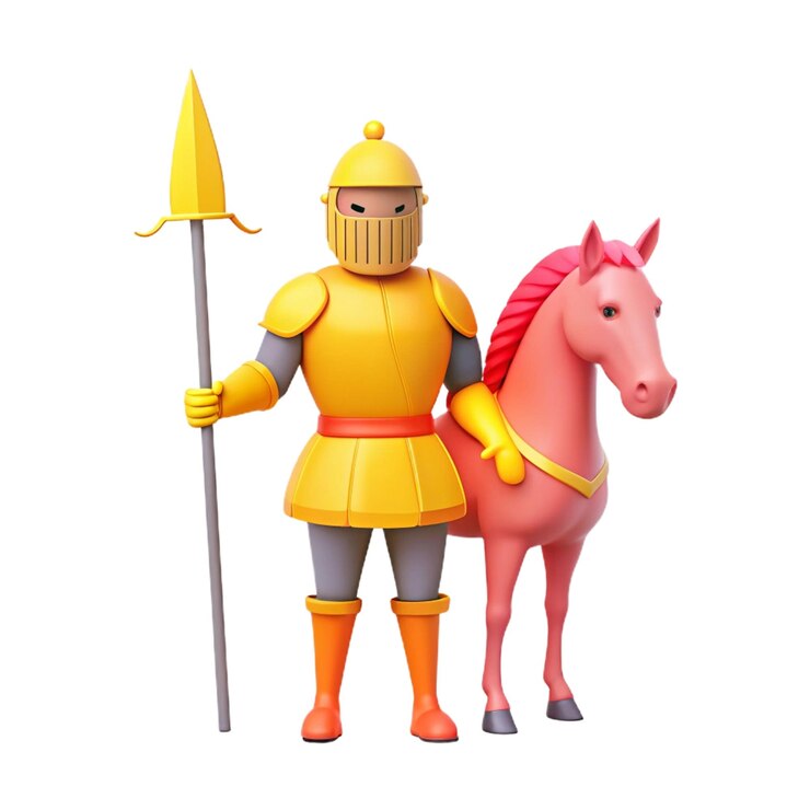 PSD a knight with a sword and shield on his head