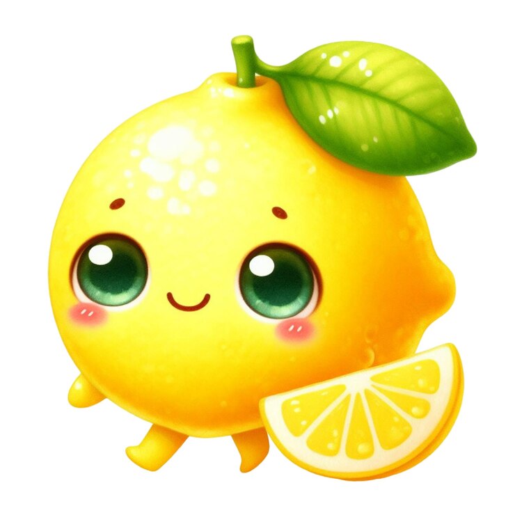 PSD a lemon with a green eyes and a green leaf on it