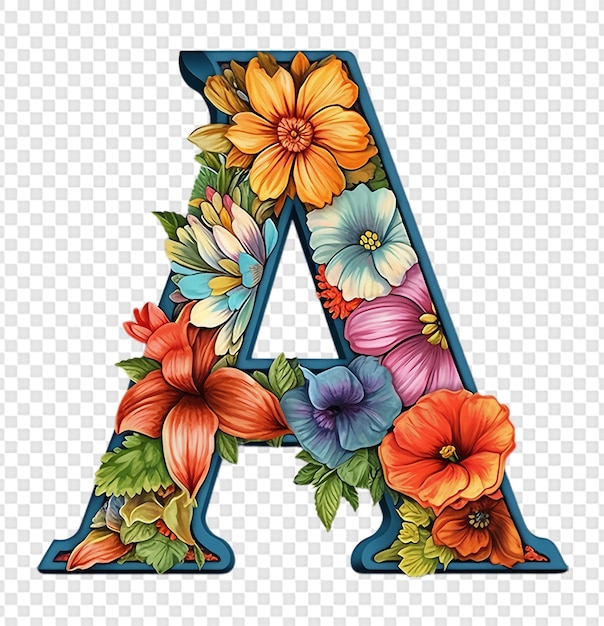 PSD a letra um elemento é decorada com motivos florais coloridos