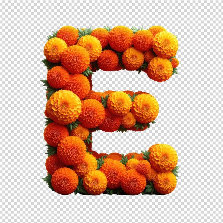 PSD a letter e made of oranges with the letter e