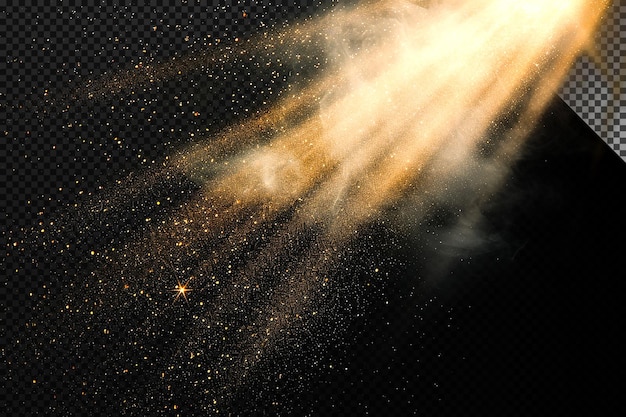 A light rays with glitter particles on transparent background