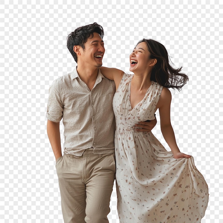PSD a man and a woman are laughing and the woman is wearing a white dress with the words quot i love yo