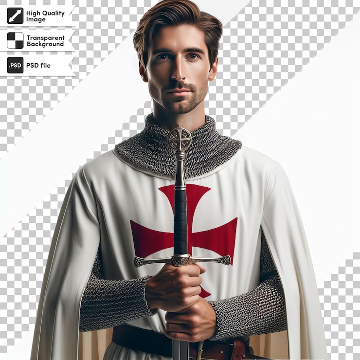PSD a man in a cape with a red cross on the front