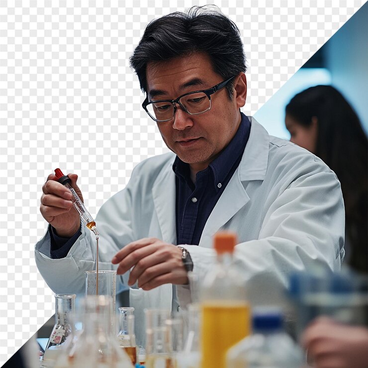 PSD a man in a lab coat is working on a project