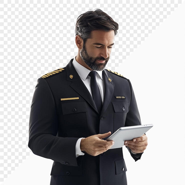 PSD a man in a uniform with a white shirt and a black tie