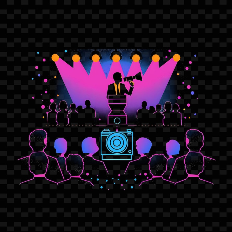 PSD a man is standing in front of a stage with a microphone