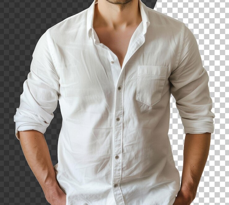PSD a man is wearing a white shirt with a pocket and a button stock png