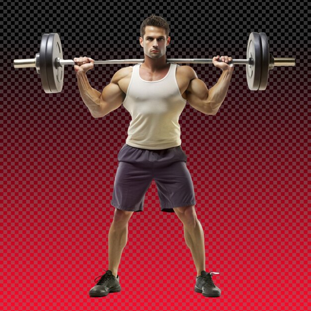 PSD a man lifts a barbells on transparent background