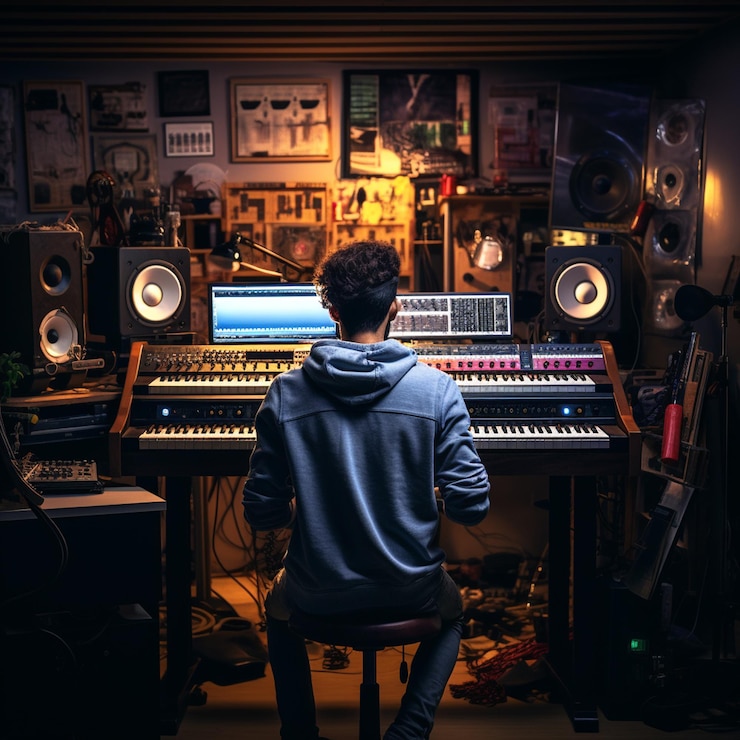 PSD a man playing music instruments ai image