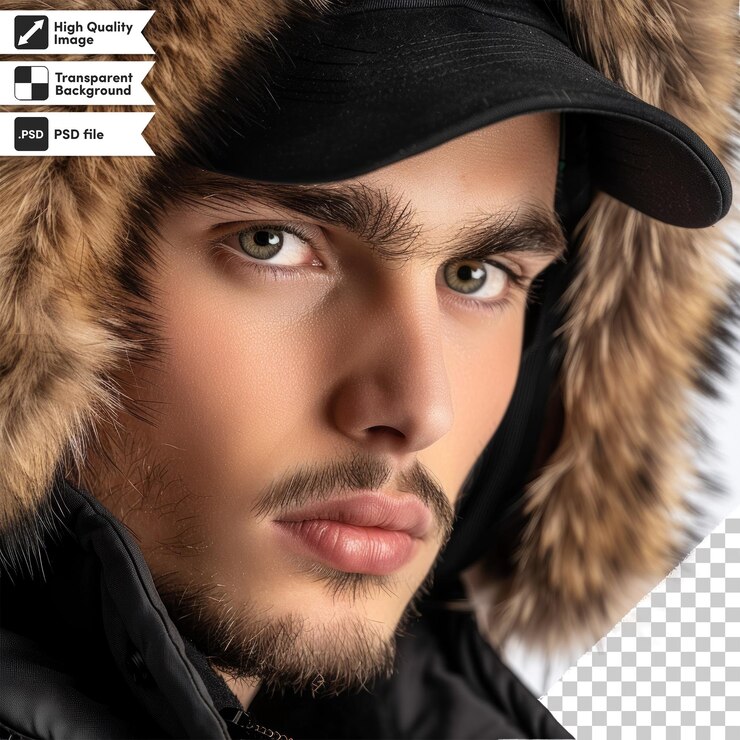 PSD a man with a beard and a hood that says quot the word quot on it