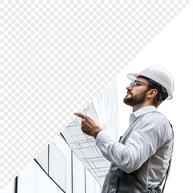 PSD a man with glasses on his head stands in front of a row of white boxes