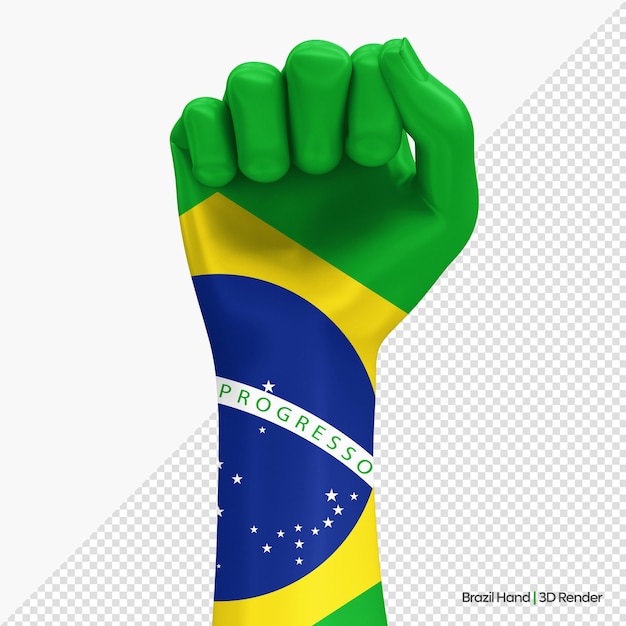 A mão com as cores da bandeira do brasil 3d rende