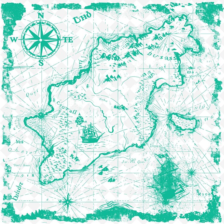 PSD a map of the island with a ship on it