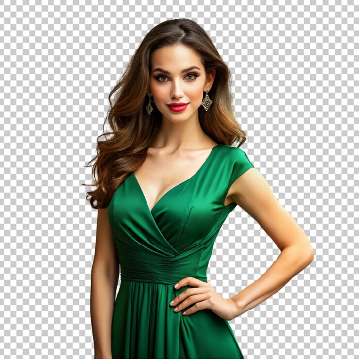 A model in a green dress