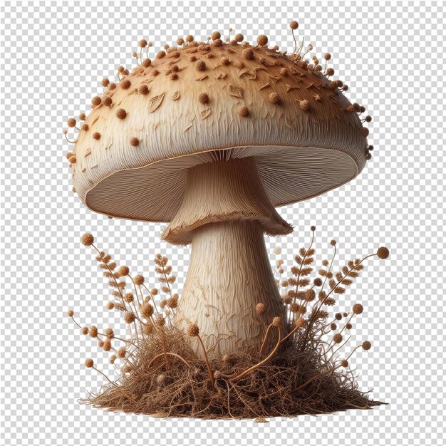 PSD a mushroom is shown on a white background with a spiky plant in the middle