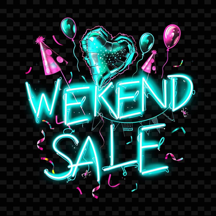 PSD a neon sign that says sale of weekend