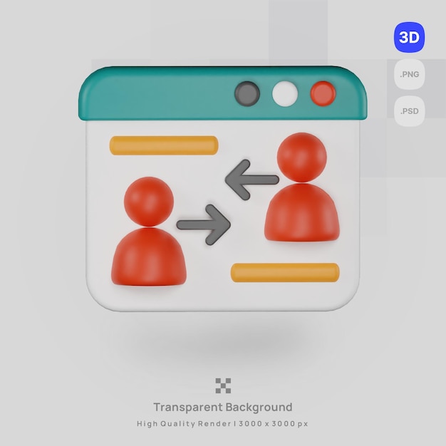 A otimização do mecanismo de busca de ilustração de ícone 3D renderiza a interação do usuário com fundo transparente