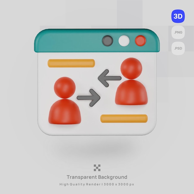 PSD a otimização do mecanismo de busca de ilustração de ícone 3d renderiza a interação do usuário com fundo transparente