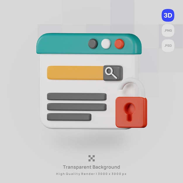 A otimização do mecanismo de busca de ilustração de ícone 3D renderiza a pesquisa com fundo transparente