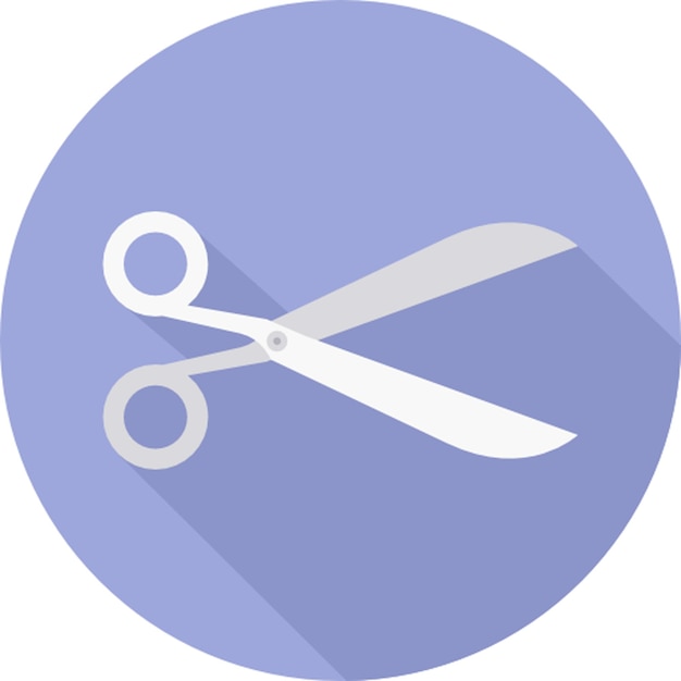 a pair of scissors are shown on a blue circle