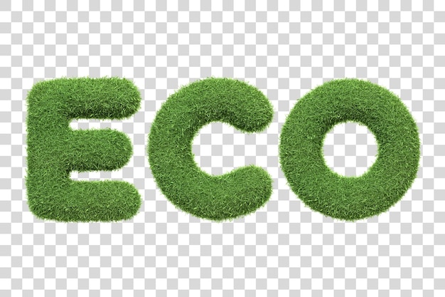 PSD a palavra eco retratada com textura de grama verde exuberante isolada em um fundo branco renderização 3d