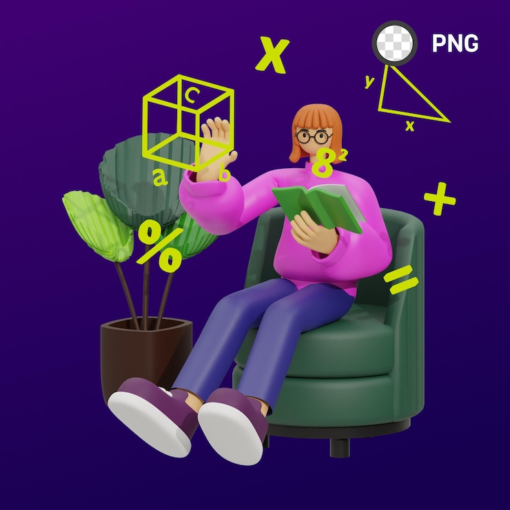 PSD a person sitting in a chair with a book in his hand and a triangle below it.