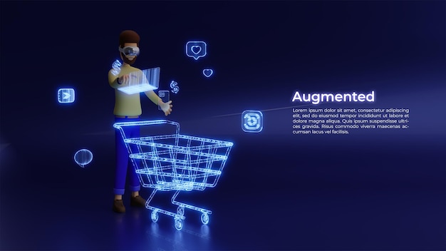 PSD a person using augmented reality technology for online shopping and playing social media