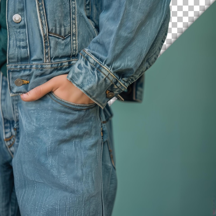 PSD a person wearing a blue jean jacket with a watch on the front