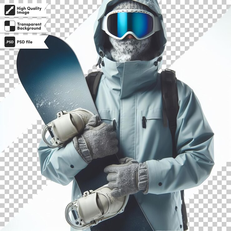 PSD a person wearing goggles and goggles with a snowboard