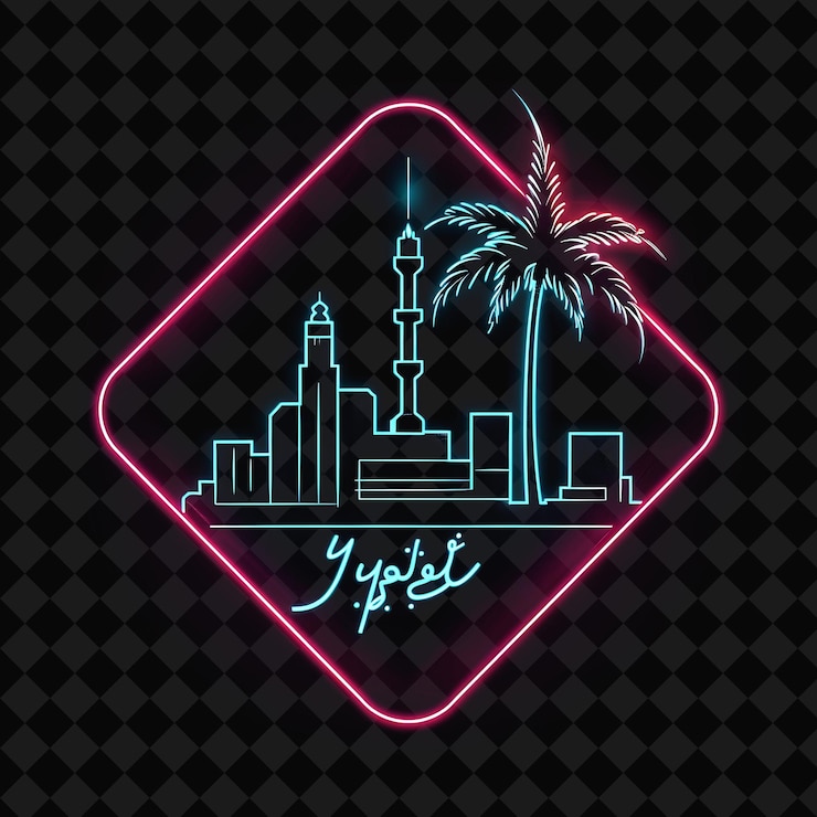 PSD a picture of a city skyline with a palm tree