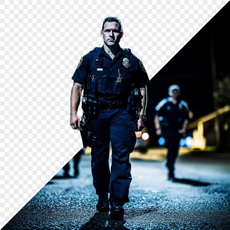 PSD a picture of a police officer on the ground with a black background